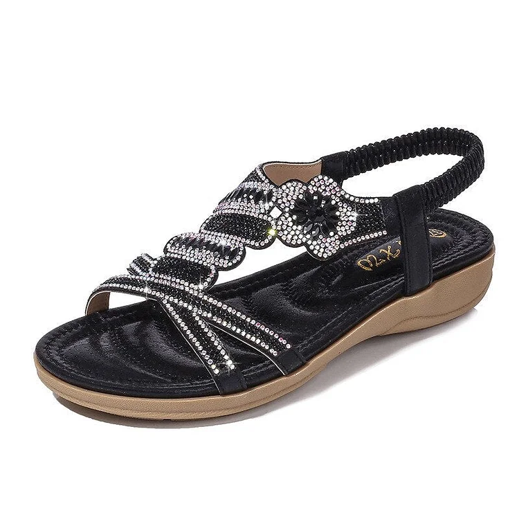 Vanccy Flat Bottom Large Size Fashion Silver Gold Party Diamonds Sandals QueenFunky