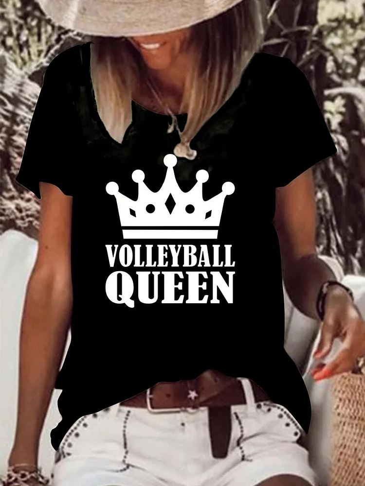 Volleyball Queen Raw Hem Tee-Annaletters