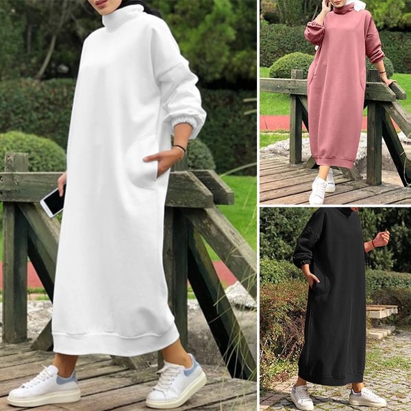 Women Fashion Loose Plain Full Sleeve Kaftan Muslim Retro Hoodies Long Hooded Dress Autumn Oversized - Shop Trendy Women's Fashion | TeeYours