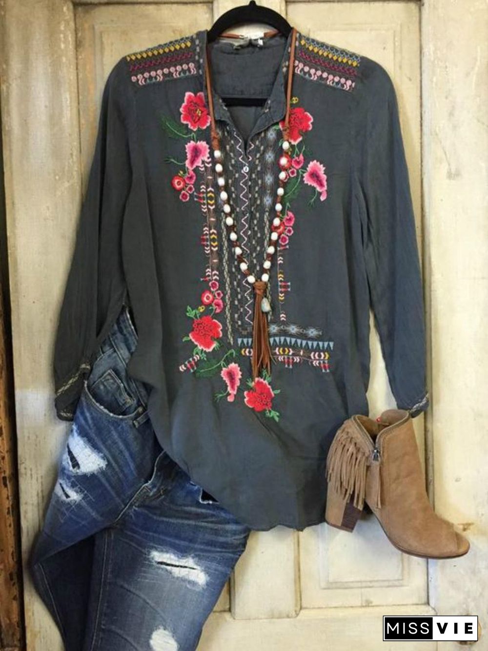 Women Floral Shift Casual Shirts & Tops