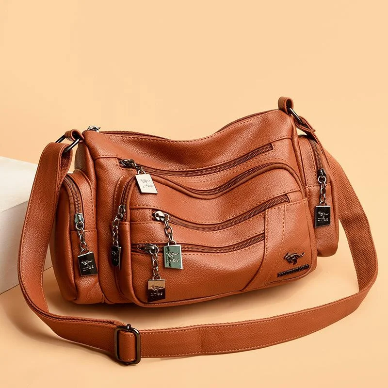 New Ladies Bag Soft Leather Multifunctional Middle-aged Mother Large-capacity Shoulder Messenger Bag