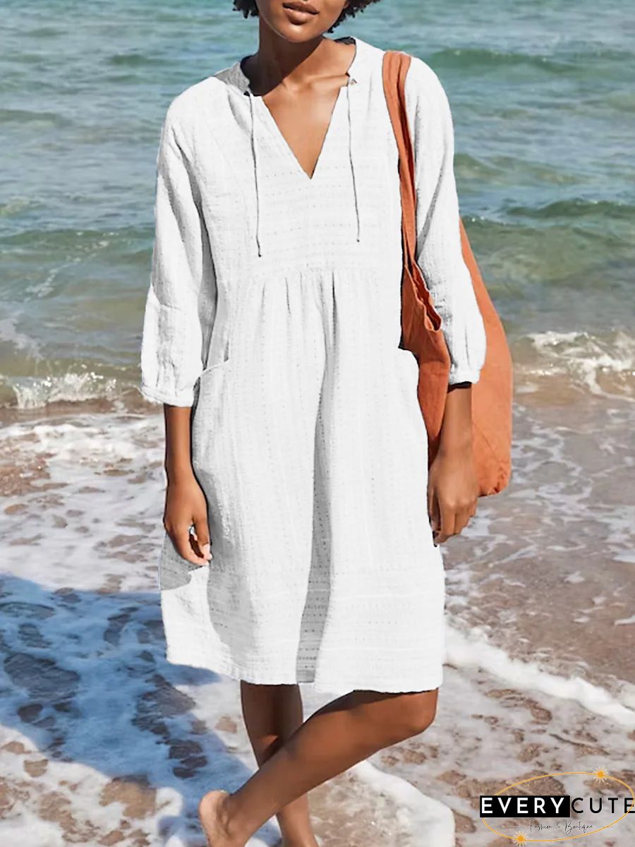 Sky Blue V-neck Lantern Sleeves Casual Mini Dress