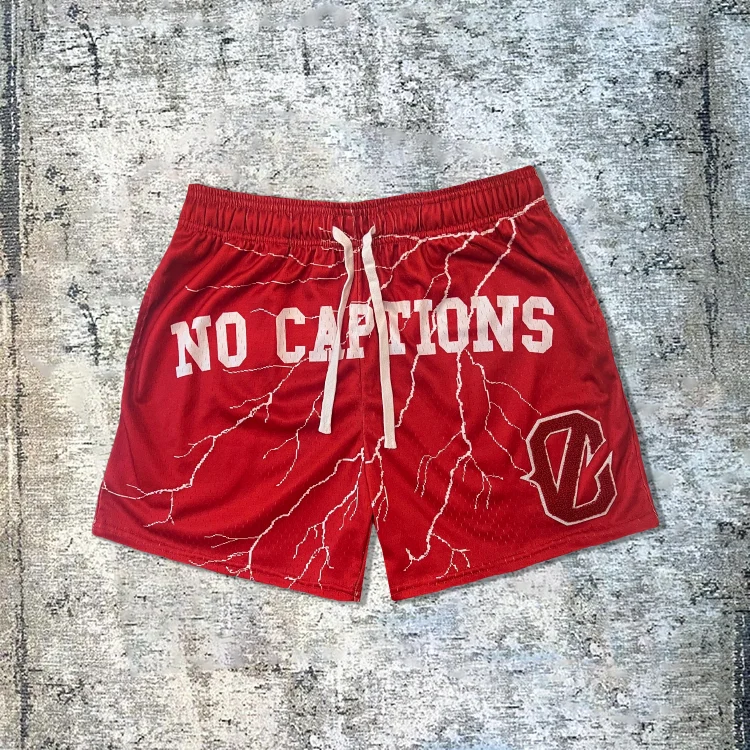 Sopula Red Lightning Print Mesh Shorts