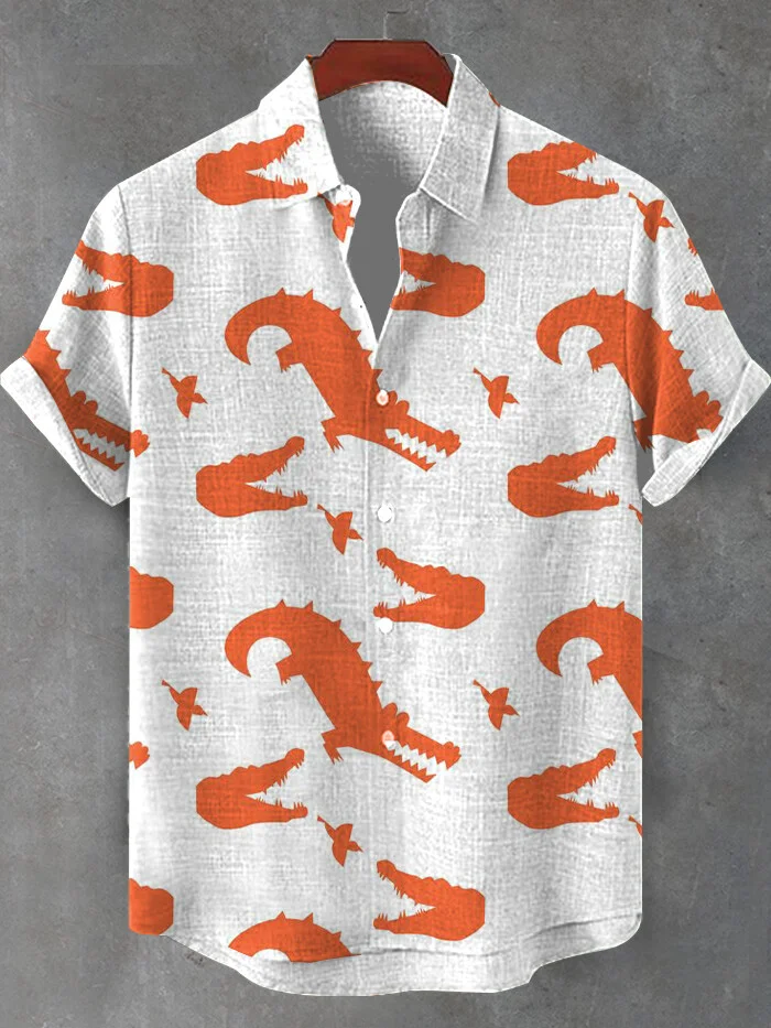 Men's Alligator And Bird Art Print Short Sleeve Shirt
