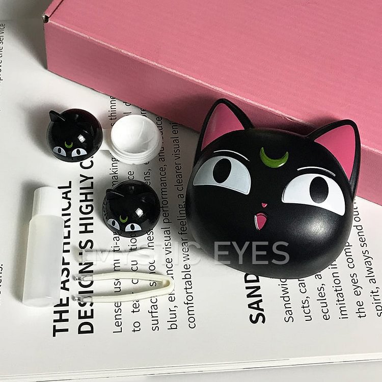 Black Luna Cat Contact Lens Case