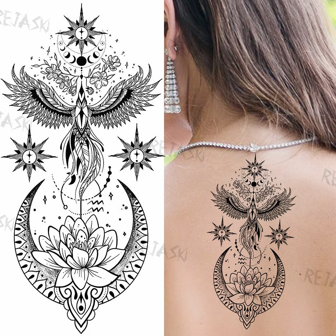 Mandala Flowers Temporary Tattoo For Women Black Henna Mehndi Tattoos Sticker Rose Lace Owl Fake Jewelry Tatoos Body Chest Back