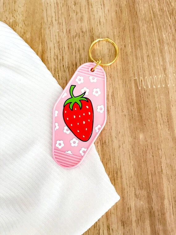 Strawberry Motel Retro Keychain