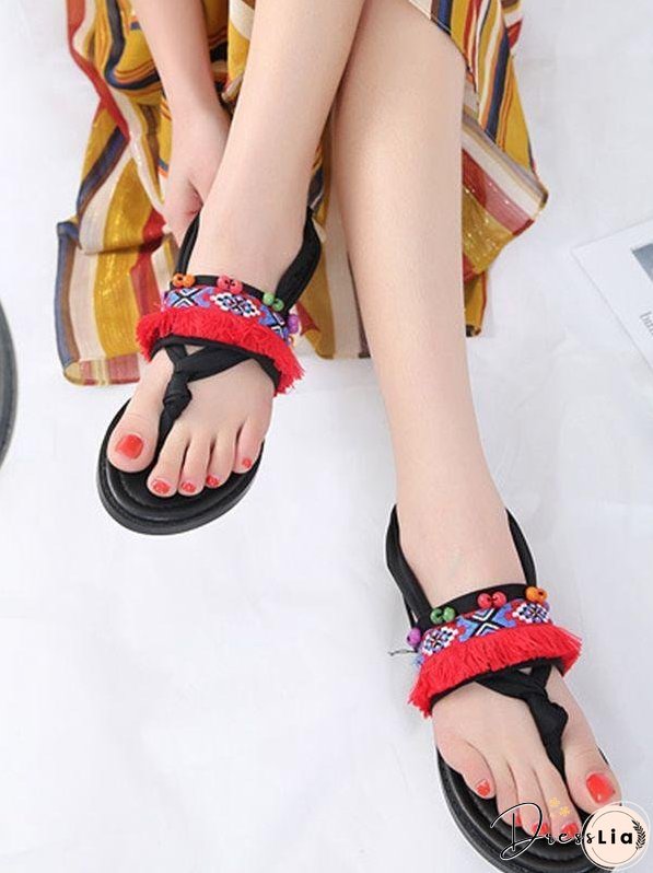 Bohemian Tasseled Flat Heel Sandals Clip Toe Shoes