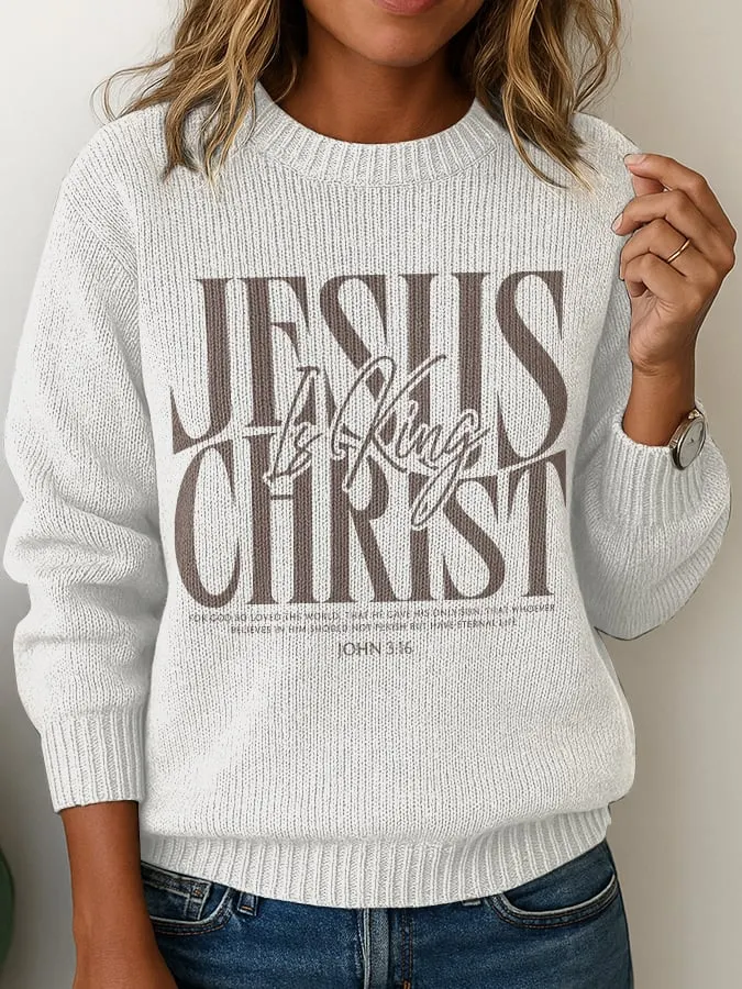 Women'S Casual Faith Print Sweater 