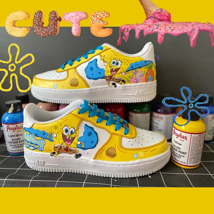 Custom Hand-Painted Sneakers- "Cute Yellow Sponge"