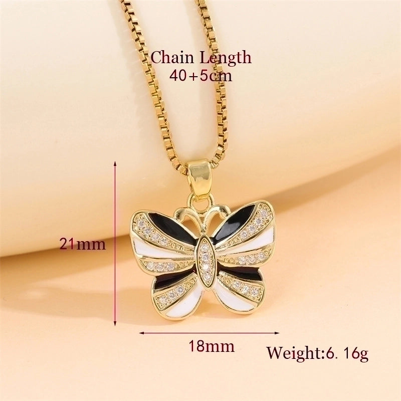 Stainless Steel Titanium Steel 18K Gold Plated Elegant Minimalist Streetwear Plating Inlay Heart Shape Flower Butterfly Zircon Pendant Necklace