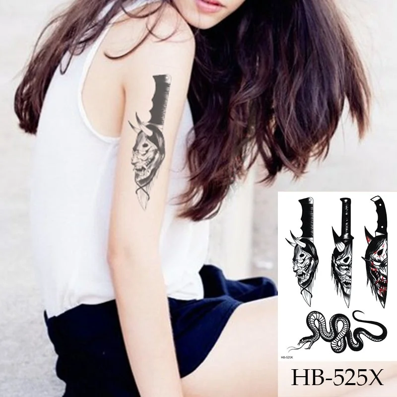 Tribal Temporary Tattoo - Polynesian Bull Maori Shoulder Arm Black Mens Womens