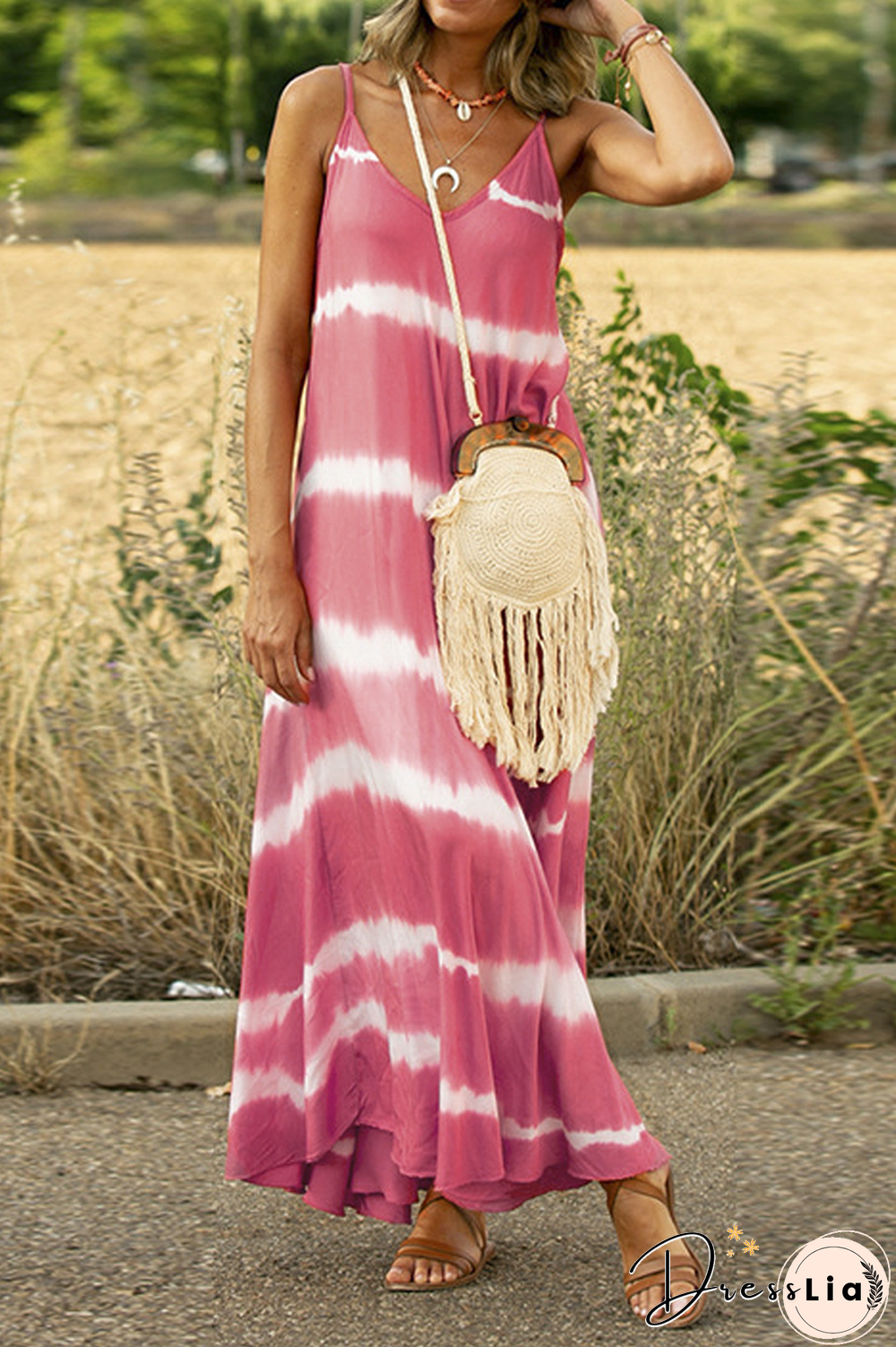 Casual Print Patchwork Spaghetti Strap Cake Skirt Dresses(6 colors)