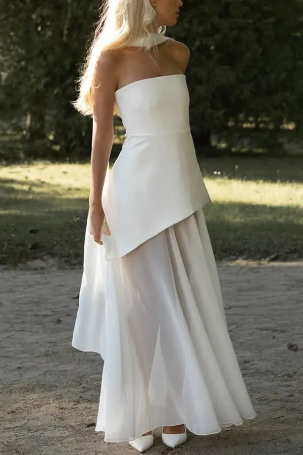Monaco Off Shoulder Structured Top Chiffon Slit Hem Scarf Maxi Dress