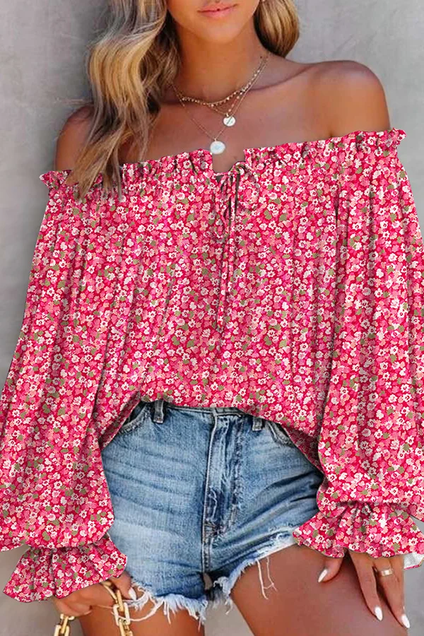 One Shoulder Puff Sleeve Floral Blouse