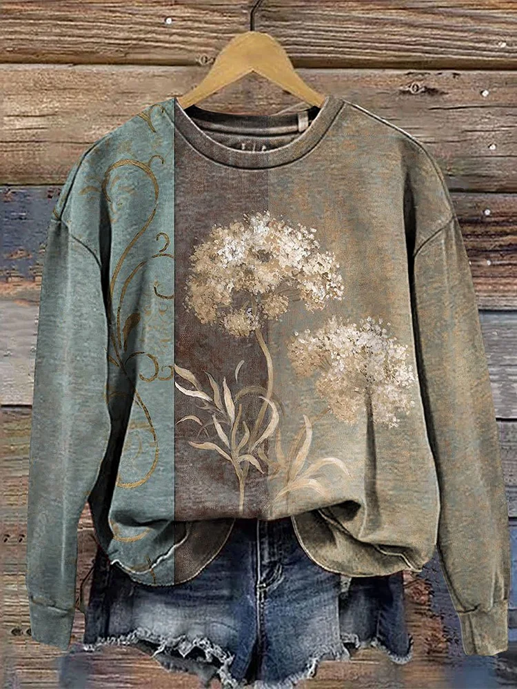 Vintage Print Casual  Sweatshirt