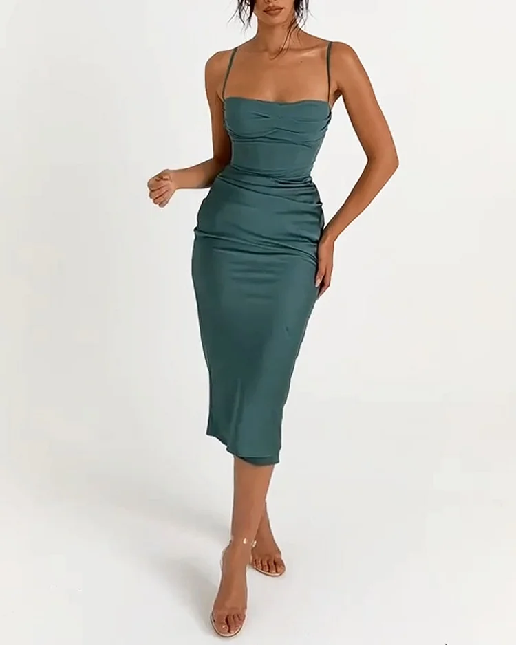 Sexy Solid Color Suspender Dress