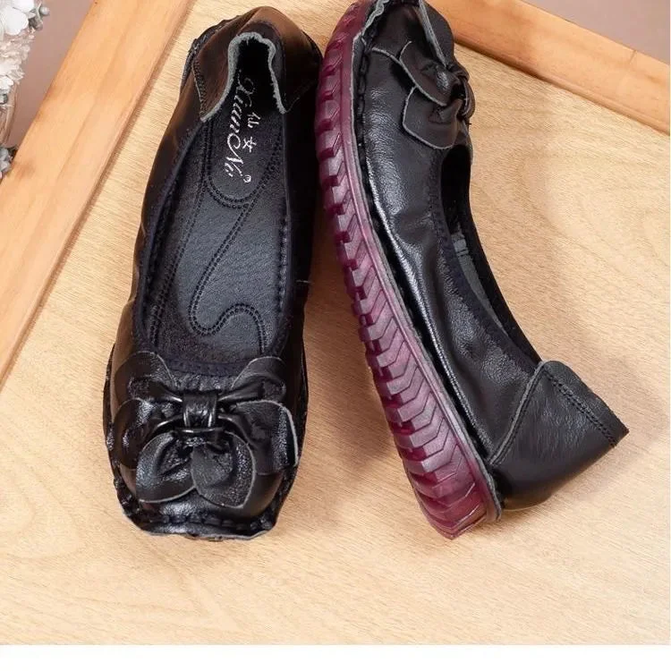 GKTINOO Fashion Flower Design Round Toe Solid Color Flat Shoes Vintage Genuine Leather Women Flats Handmade Women's shoes