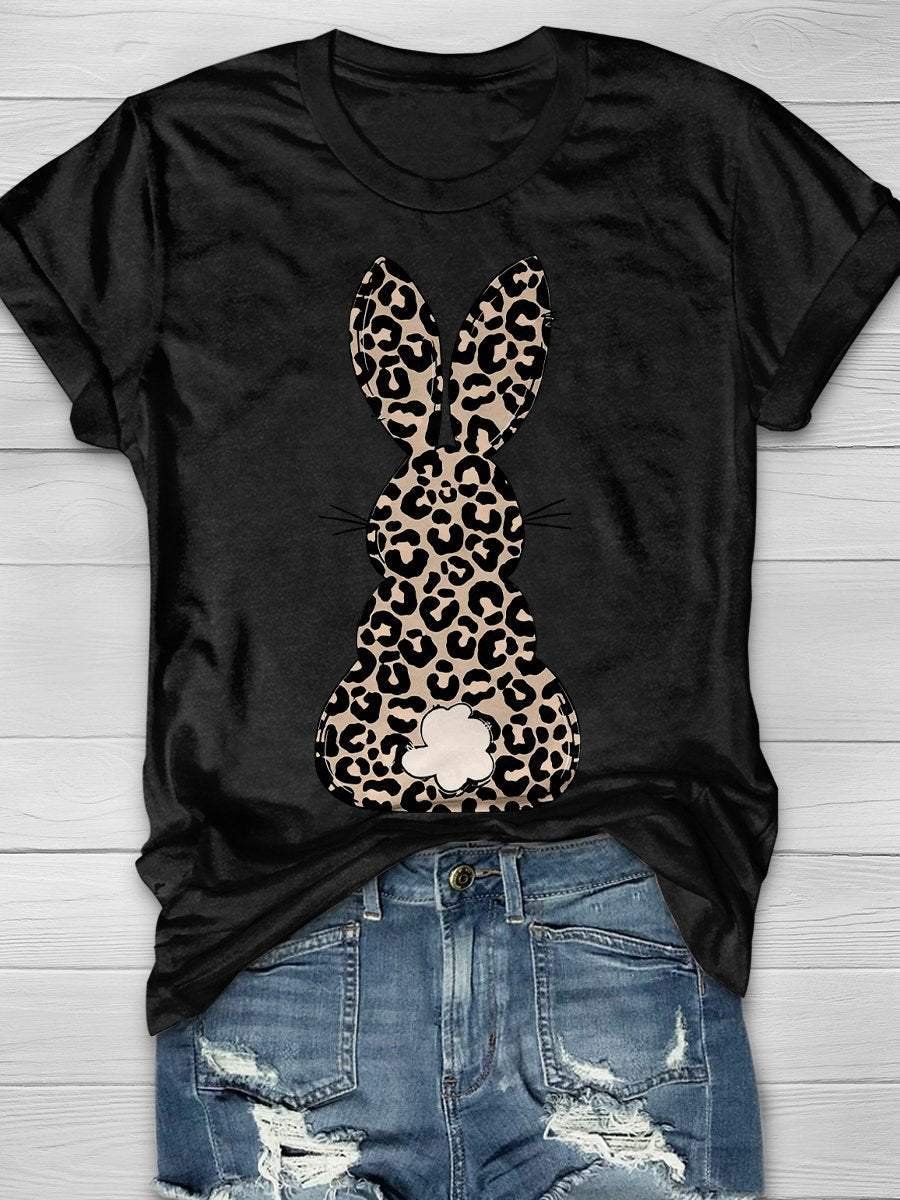 Happy Easter Bunny Leopard Print Short Sleeve T-shirt