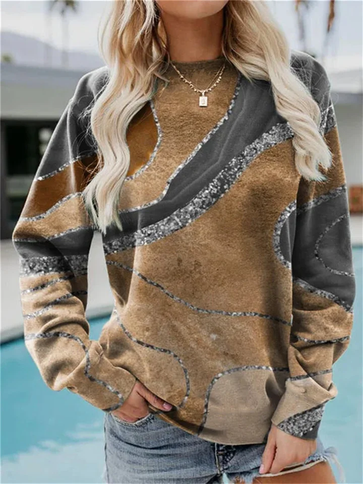 Women's Sweatshirt Pullover Vintage White Graphic Geometric Abstract Round Neck Long Sleeve 5XL