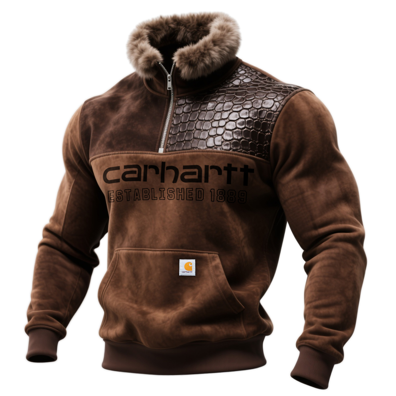 Men's Outdoor Retro Western Style Leather Contrast Color Stitching Stand Collar Sweatshirt