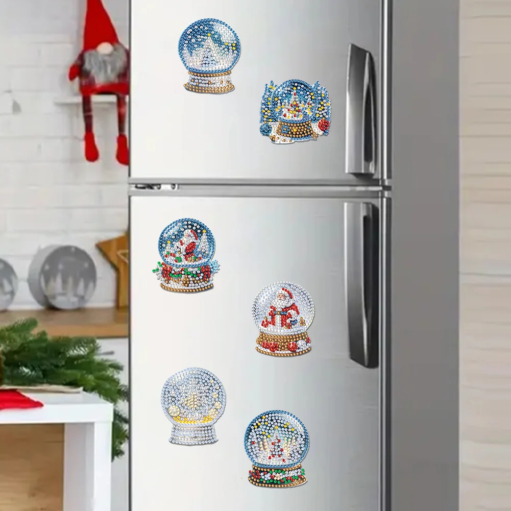 6Pcs Acrylic Christmas Crystal Ball Diamond Painting Fridge Magnet for Beginners