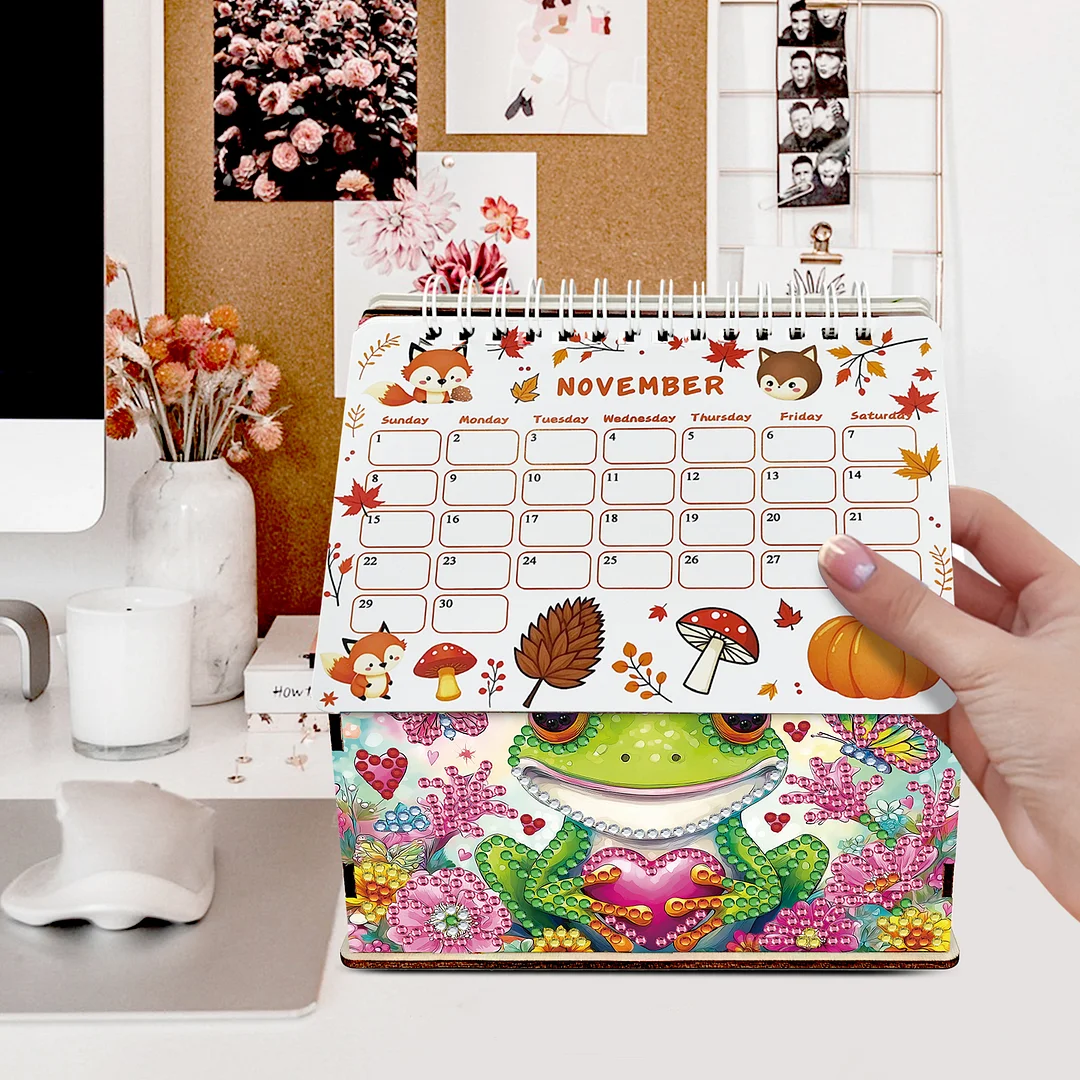 5D/DIY Calendar Crystal Painting Desk Calendars Kit Home Decorations (Frog)