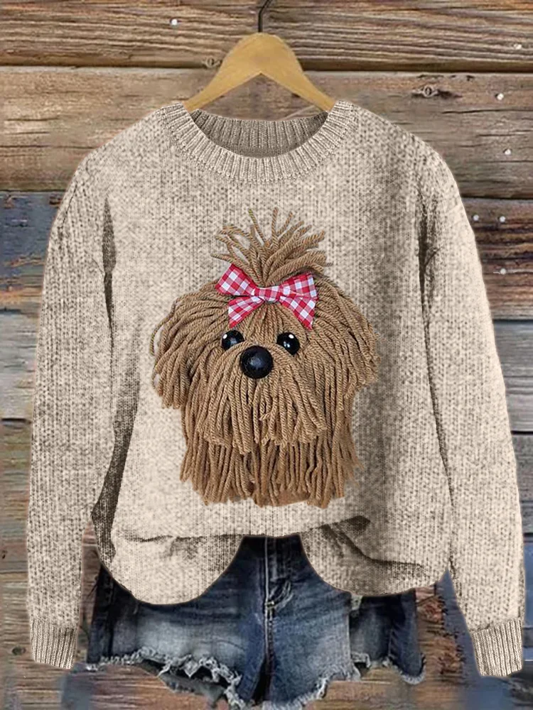 Comstylish Lovely Yarn Dog with Tie Cozy Knit Sweater