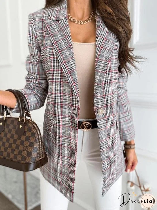 Women's Blazers Long Sleeve Slim Single-Button Plaid Print Blazers
