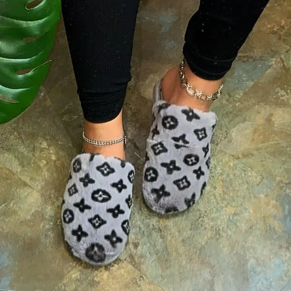 Fashion Printed Plush Slippers