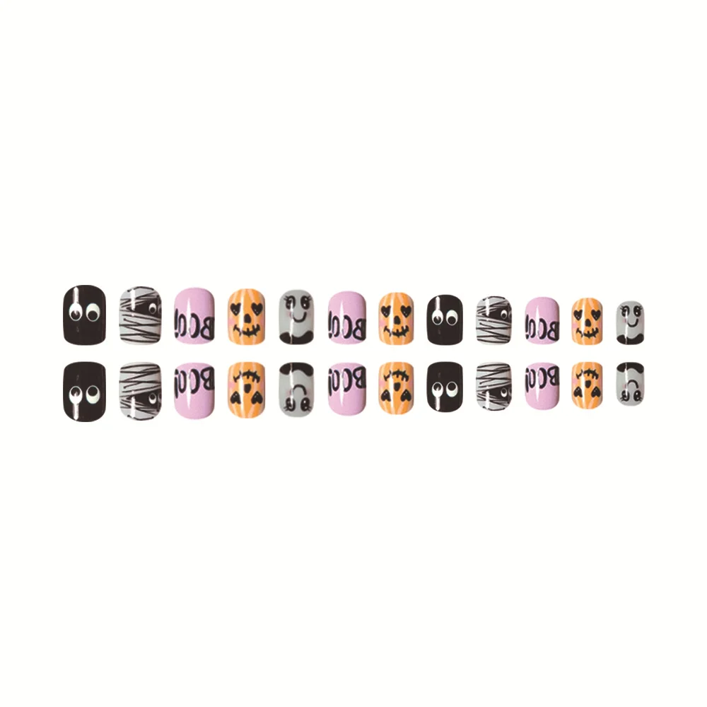 Churchf Churchf Short Square Armour Smiling Mummy Pumpkin Halloween Element Fake Nail Finished Wear Nail Holiday Nail