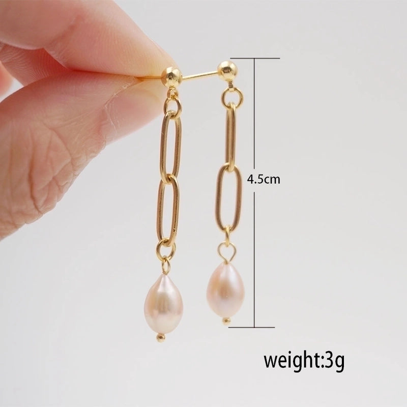 1 Pair Casual Vintage Style Minimalist Geometric Handmade Freshwater Pearl Titanium Steel Gold Plated Drop Earrings