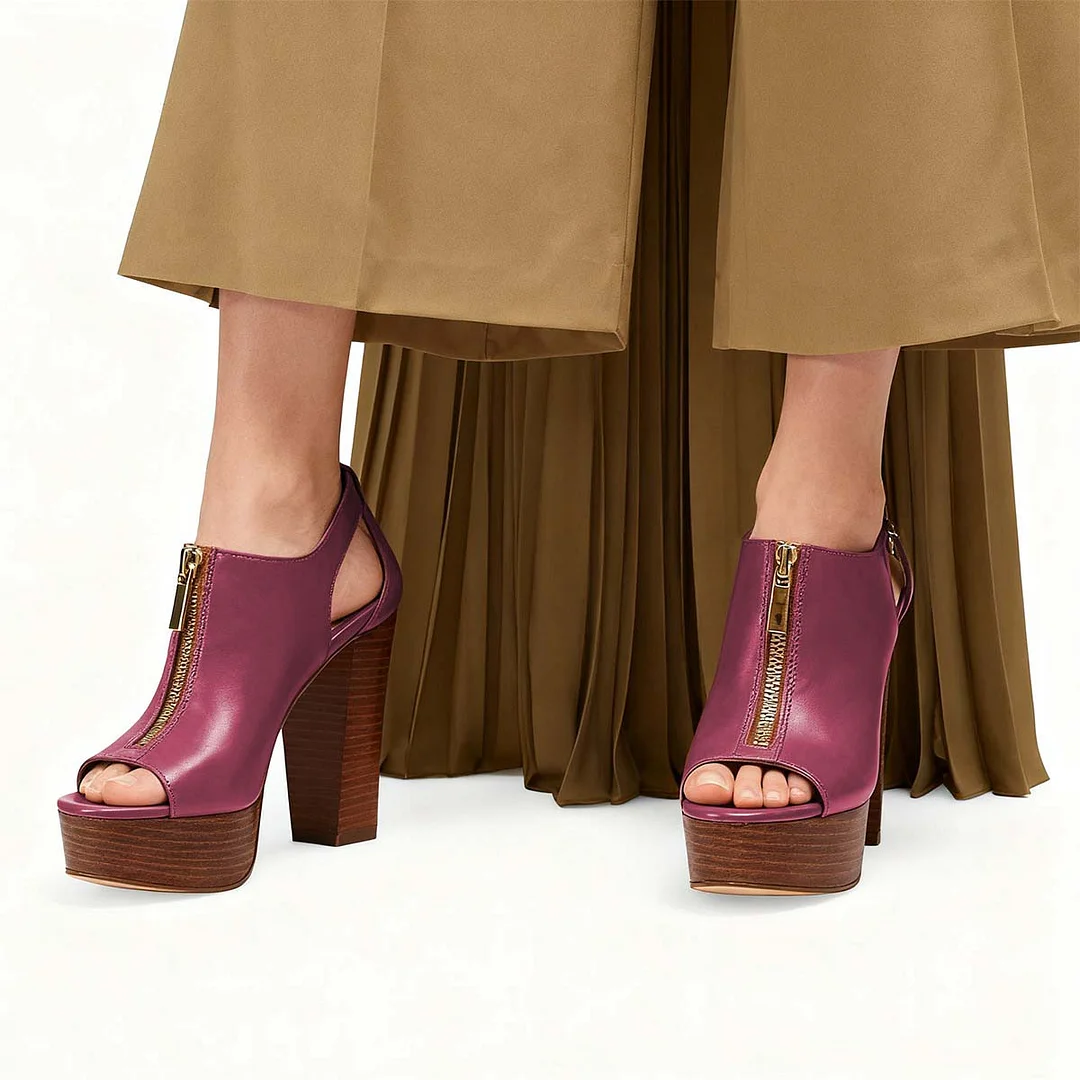 Women's Peep Toe Hollow-Out Platform Purple High Heels Sandals