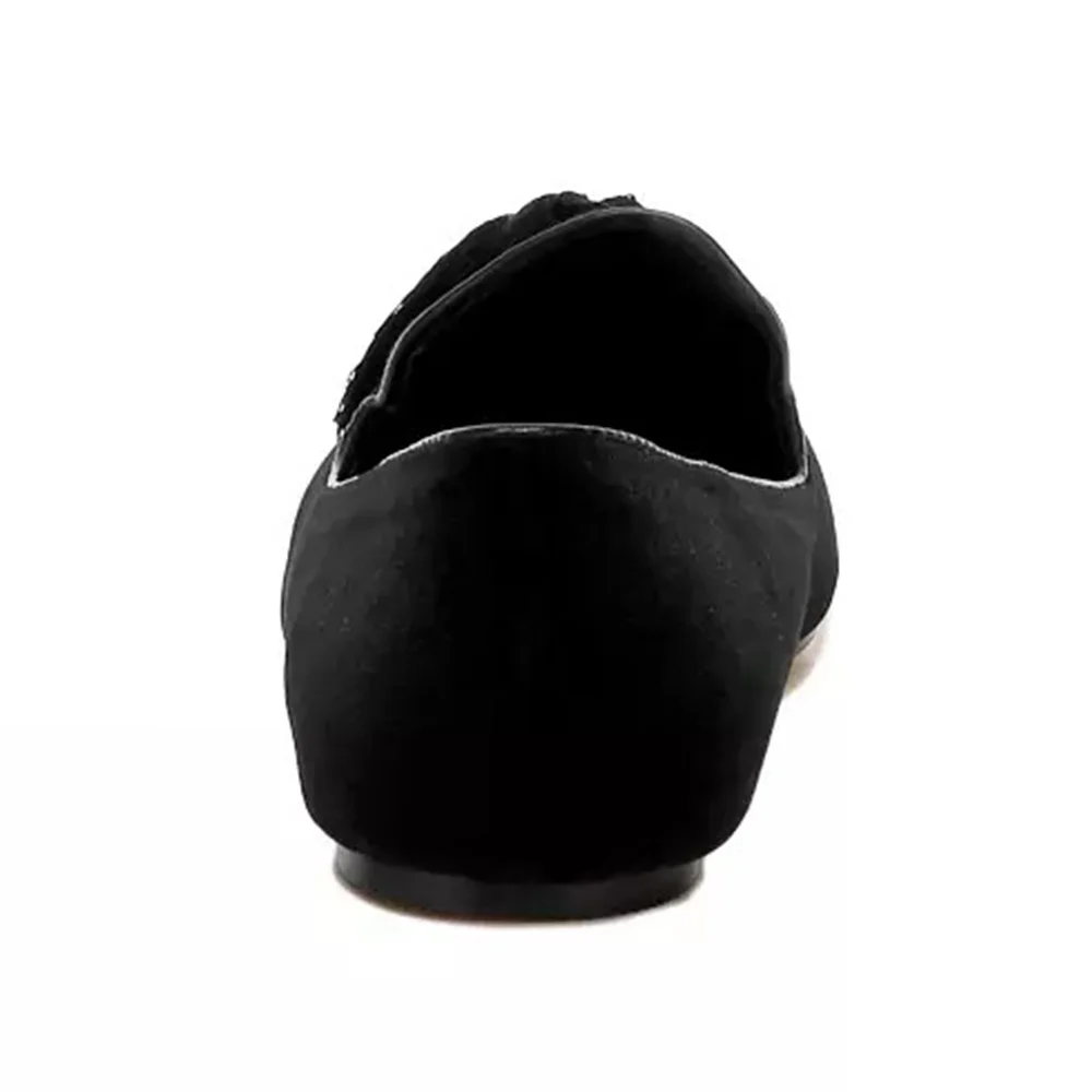YDN Black Velvet Round Toe Tassels Flat Loafer Shoes Women