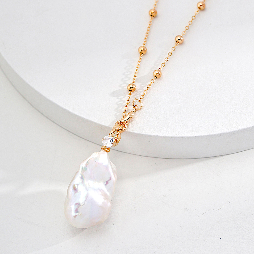 Large Baroque Pearl Gold Plated Pendant Long Necklace