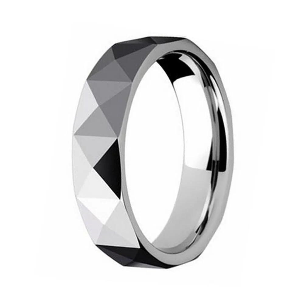 4MM 5MM 6MM 8MM Silver Multi Faceted Couples Tungsten Carbide Polished Wedding Bands