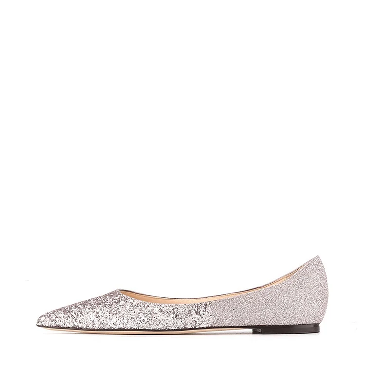 Silver Sparkly Pointy Toe Comfort Flats Vdcoo