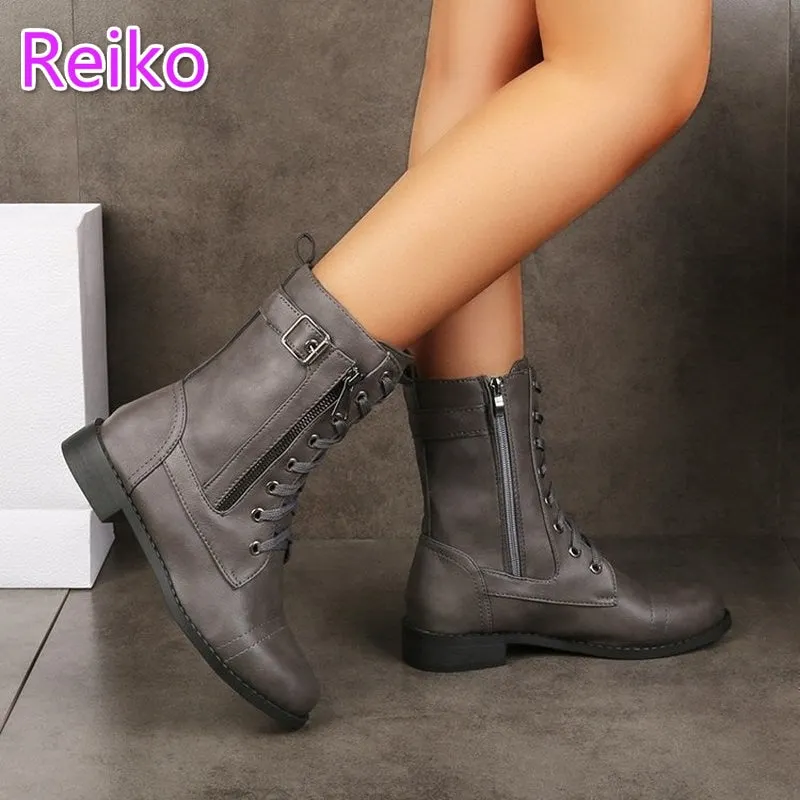 Retro Martin boots women 2021 autumn and winter new tooling boots large size foreign trade short boots thick heel knight boots