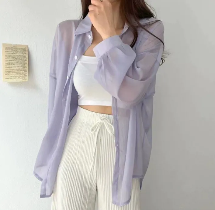 Brownm Brownm Thin Coat Women's Summer New Loose Anti-Ultraviolet Breathable Ice Sleeve Shirt Long-Sleeved Top