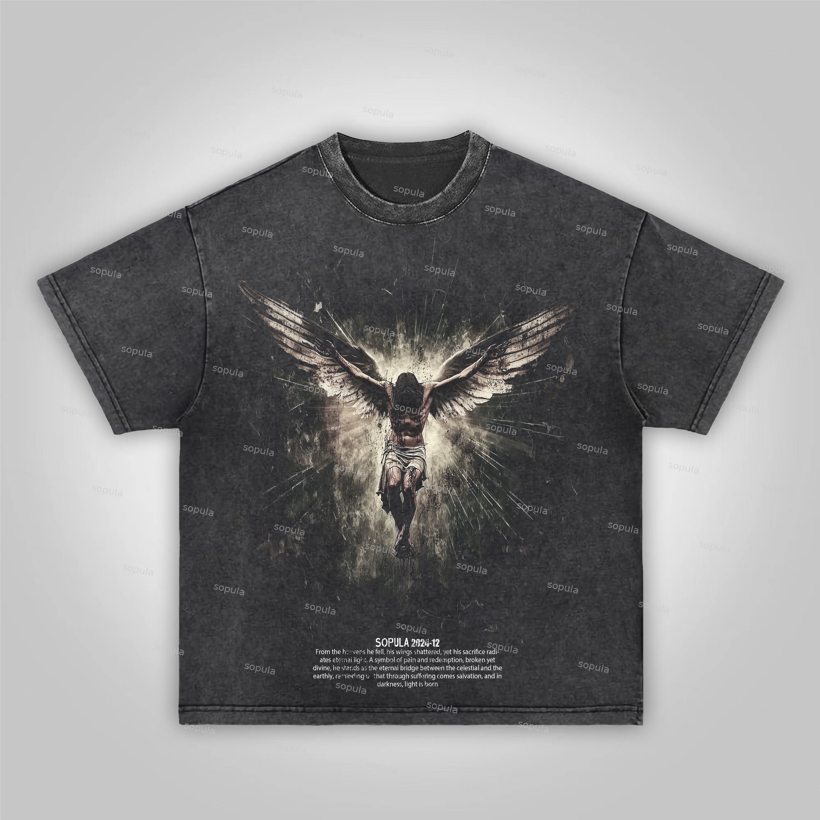 Sopula Suffering Brings Redemption Graphic Acid Wash T-Shirt - SOPULA