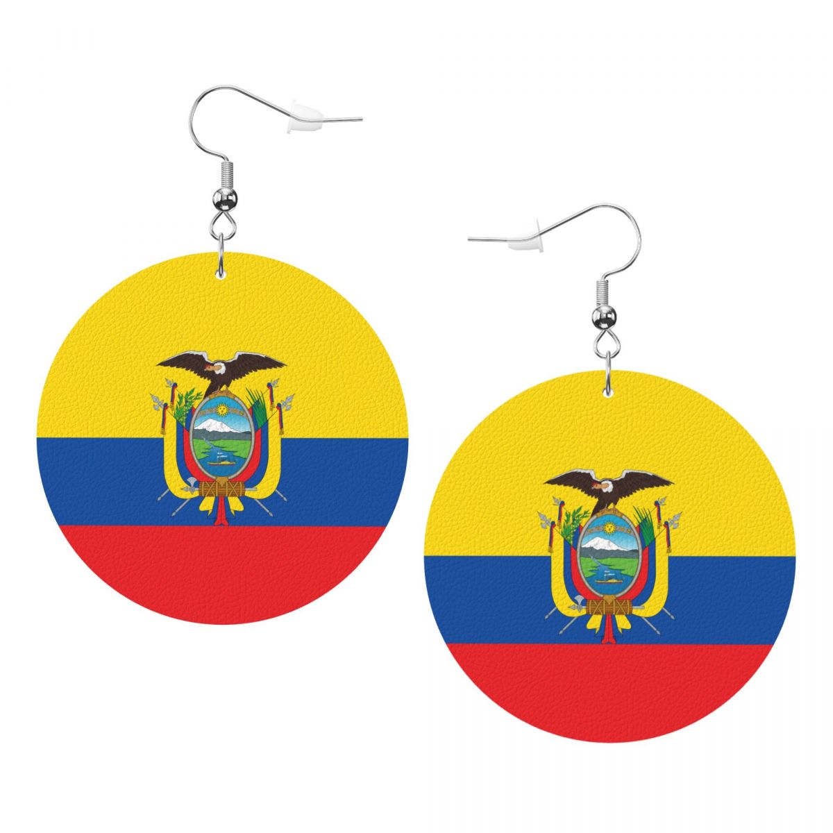 Ecuador Flag Leather Circle Dangle Earrings