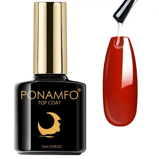 Ponamfo Gel Nail Polish Top Coat- 15ml No Wipe Top Coat, High Gloss Shiny Long Lasting Top Gel for Clear Nail Gel and Acrylic Nails, for Home DIY and Nail Salon