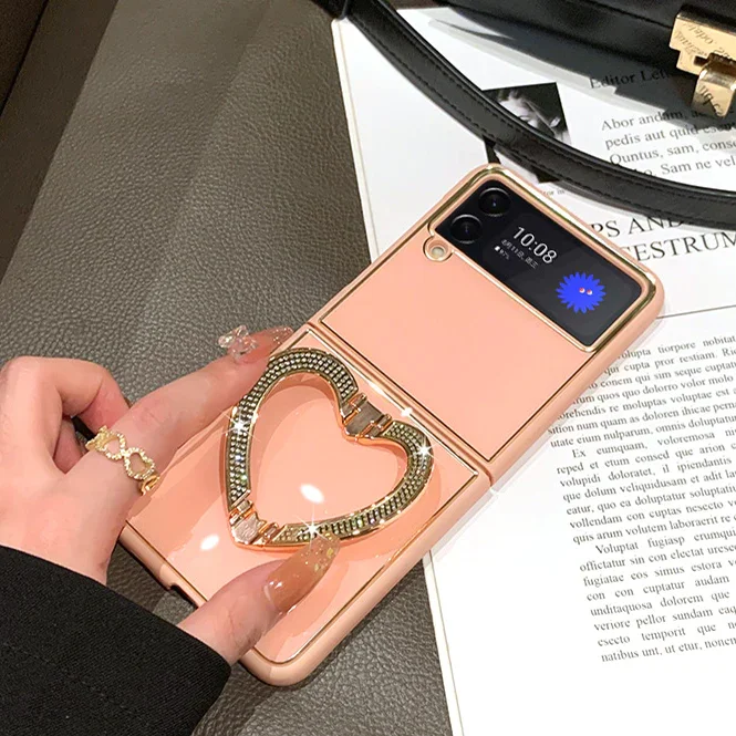 Suitable For Samsung Z flip3/4 Folding Heart Diamond Inlaid Mobile Phone Case