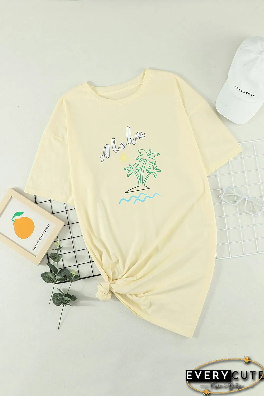 Yellow Aloha By The Beach Oversize Boyfriend Tee