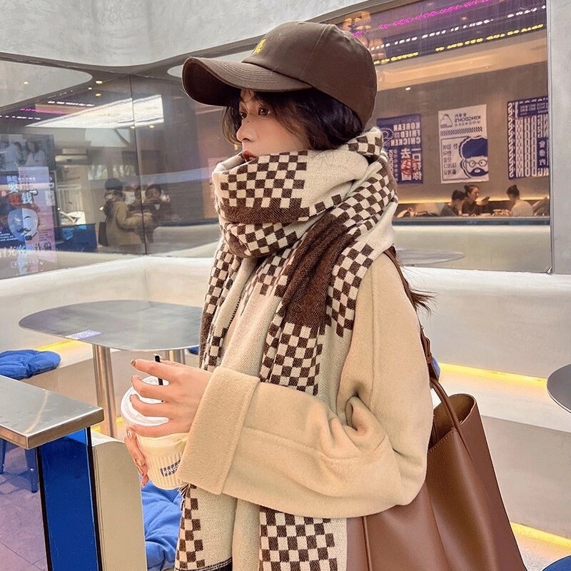 Online Celebrity British Plaid Cashmere Scarf Women’s Autumn And Winter Versatile Student Thickened Scarf Shawl Dual-use Couple Men
