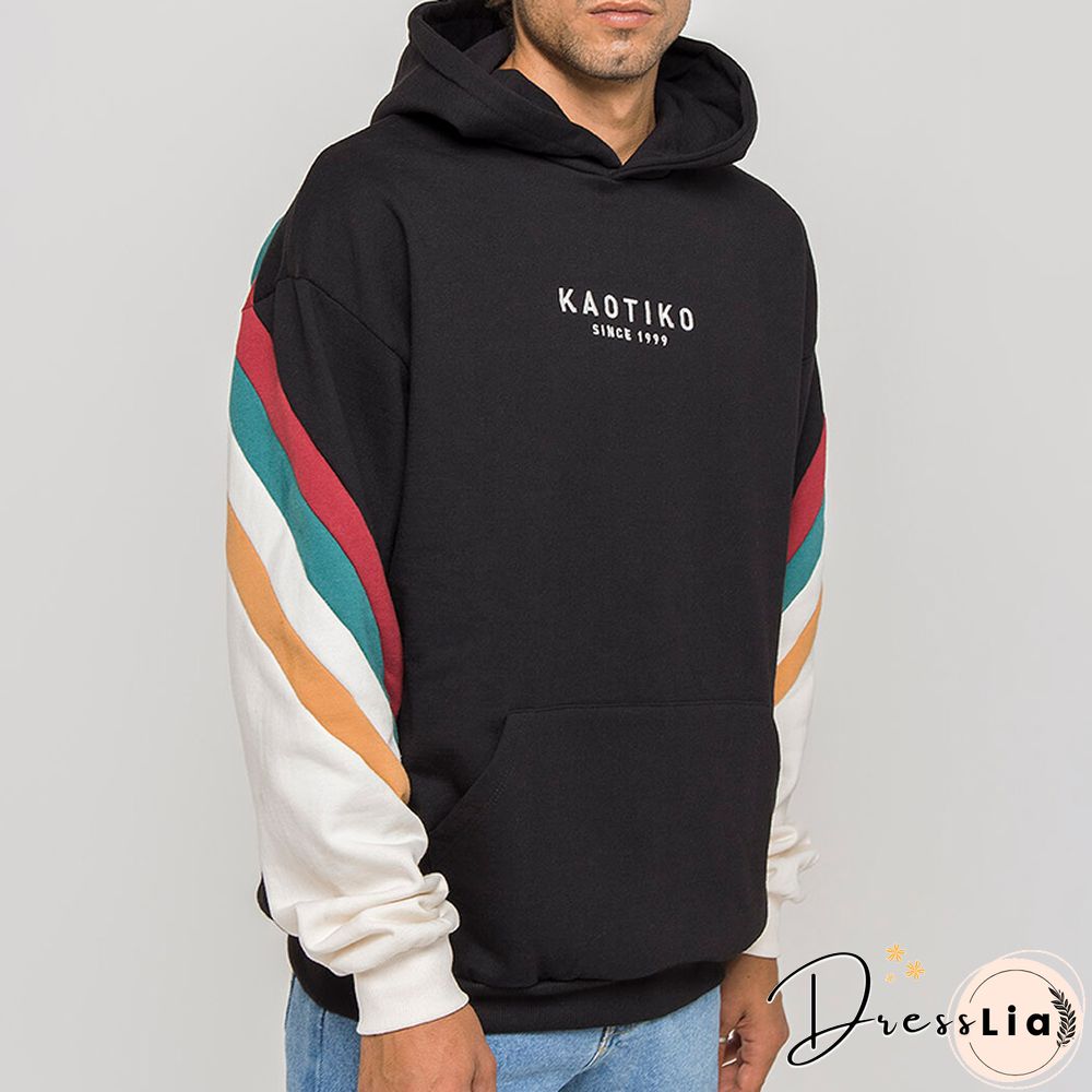 Men's Modern Casual Contrast Color Long Sleeve Hoodie