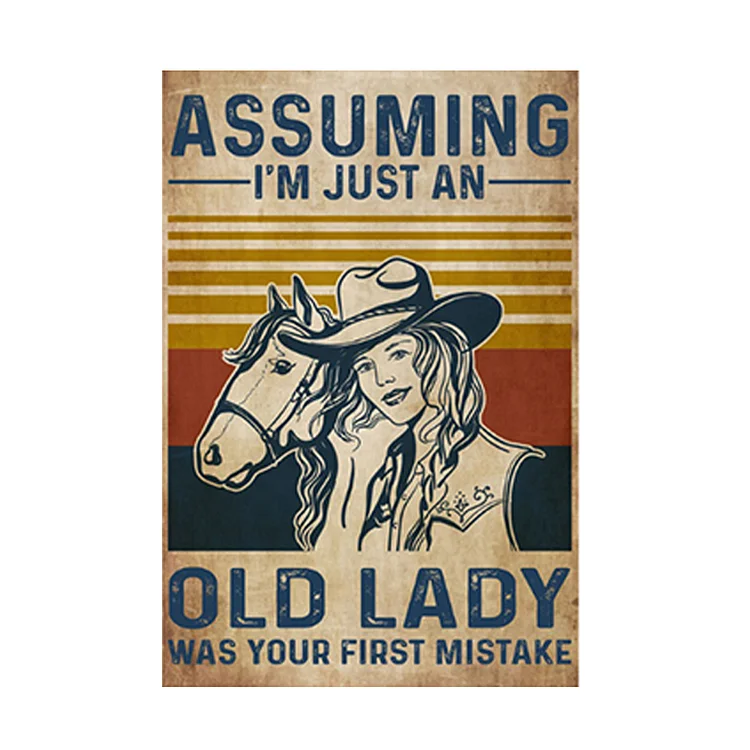 Cowgirl - enseigne vintage en étain - 7.9x11.8 & 11.8x15.7inch