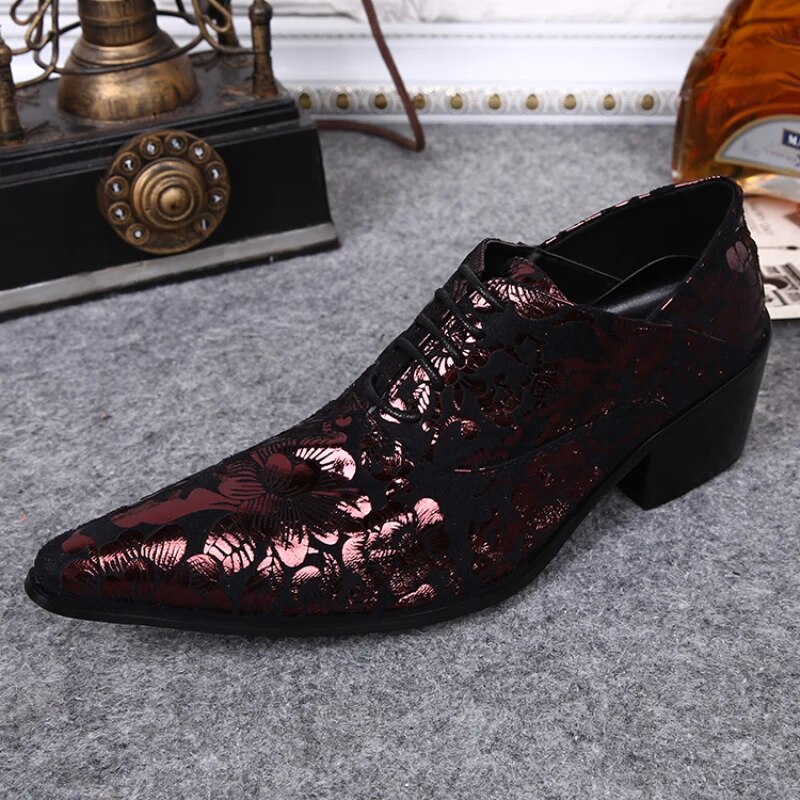VCSHOES British Chinese Style Printing Pointed Toe Man Large Size Oxfords Shoes Genuine Leather Male Formal Brogue Shoes