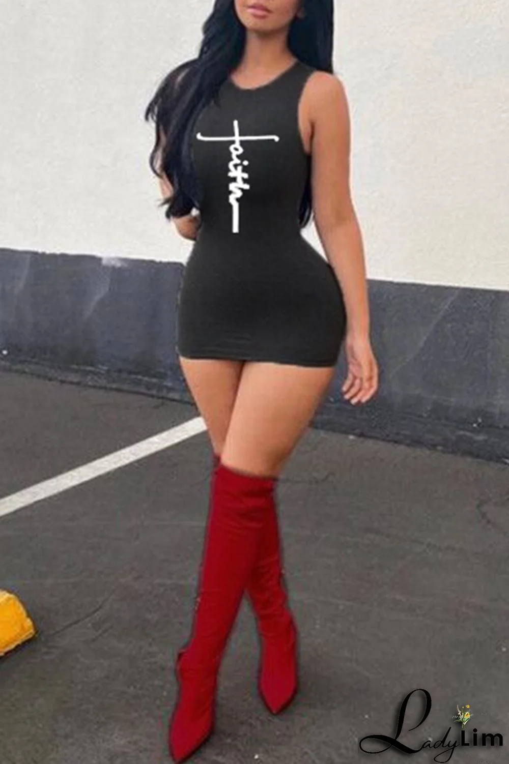 Green Fashion Casual Print Basic O Neck Sleeveless Dress