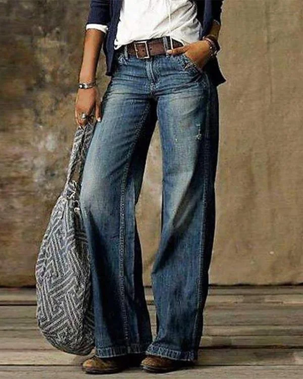Vintage Pocket Denim Loose Jeans Pants P528872